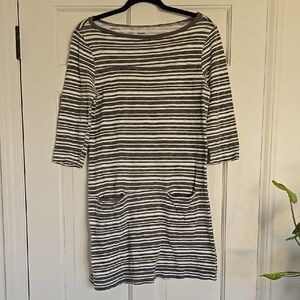GAP Gray & White Striped Midi Shift Dress